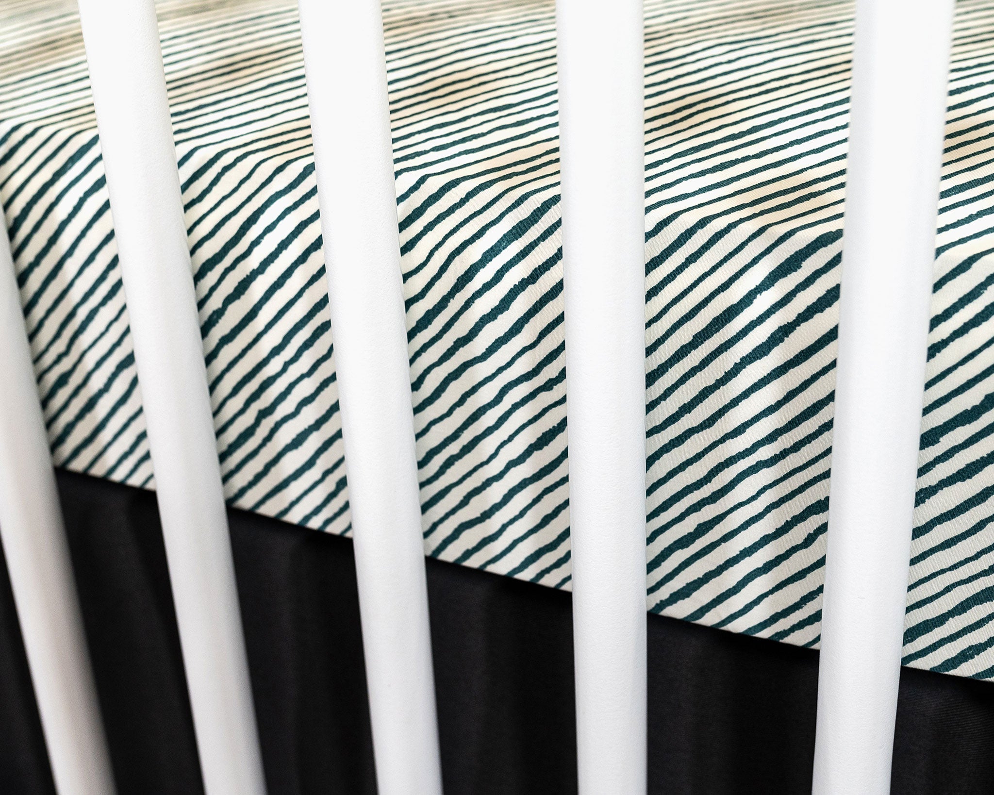 Sea Stripes - Fitted Crib Sheet - Freehand Green Stripes on Ivory - Olli+Lime